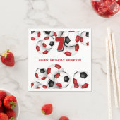 Rode zwarte voetballen verjaardagsfeestje servet (Insitu)