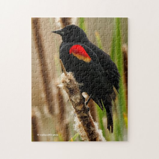 Rode Zwarte vogel op de Bulrush Legpuzzel (Verticaal)