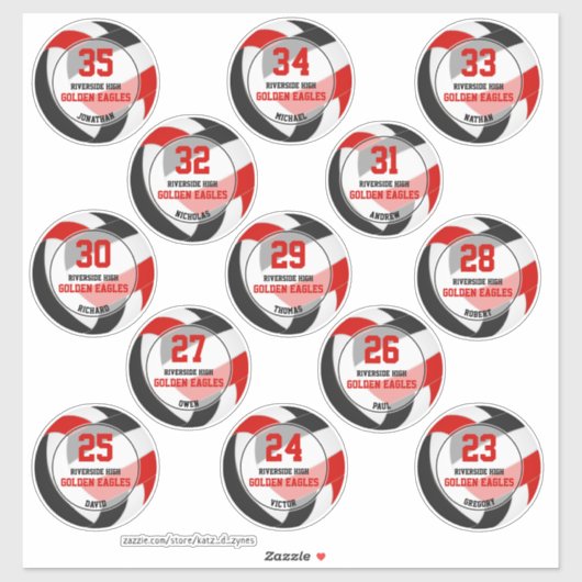 Rode zwarte volleybal team kleuren set 13 stickers (Vel)