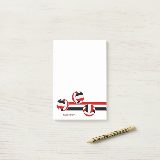 Rode zwarte volleyballen aangepaste naam post-it® notes (Op bureau)