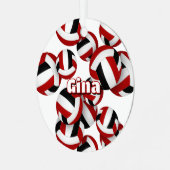 Rode zwarte volleyballen Een atleet naam Keepsake Metalen Ornament (Voorkant links)