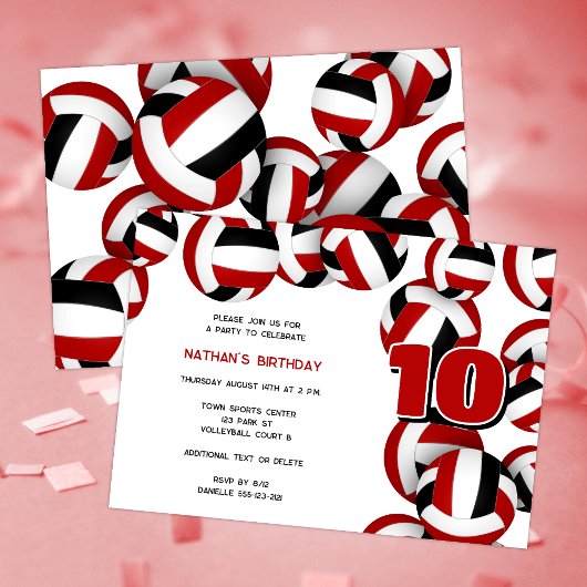 Rode zwarte volleyballen jongens meisjes verjaarda kaart