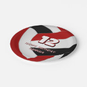 Rode zwarte volleyballen verjaardag of teamfeest papieren bordje (Gekanteld)