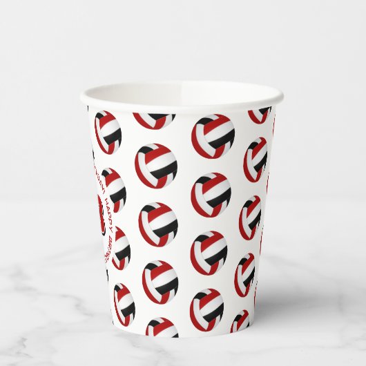 Rode zwarte volleyballen verjaardagsfeestje papieren bekers (Links)