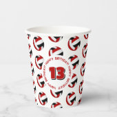 Rode zwarte volleyballen verjaardagsfeestje papieren bekers (Voorkant)