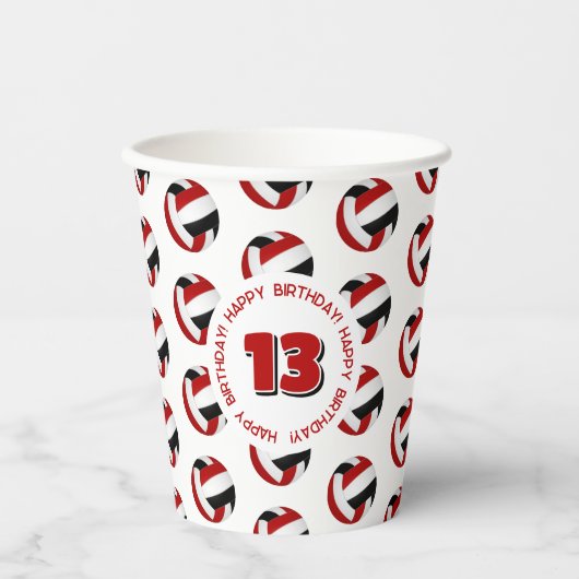 Rode zwarte volleyballen verjaardagsfeestje papieren bekers (Voorkant)