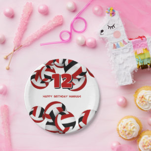 Rode zwarte volleyballen verjaardagsfeestje voor k papieren bordje