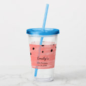 Rode zwarte watermeloen verjaardag voeg naamdatumt acryl drinkbeker (Achterkant)