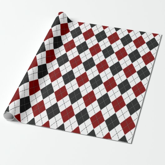 rode zwarte witte argyle cadeaupapier (Uitgerold)