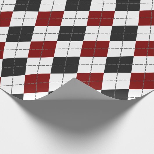 rode zwarte witte argyle cadeaupapier (Hoek)