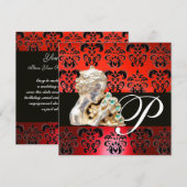 RODE, ZWARTE, WITTE DAMASKJEWEL MONOGRAM KAART (Voorkant / Achterkant)