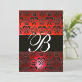 RODE ZWARTE WITTE DAMASKMONOGRAM RSVP KAART (Staand voorkant)