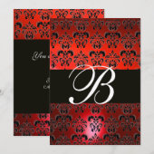 RODE ZWARTE WITTE DAMASKMONOGRAM RSVP KAART (Voorkant / Achterkant)