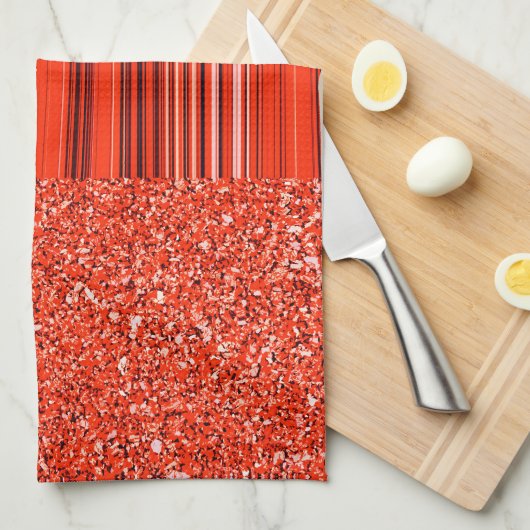 Rode zwarte witte glitter en stripes theedoek (Quarter Fold)
