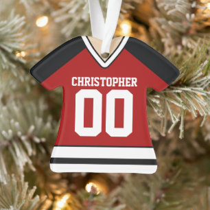 Rode/Zwarte/Witte Hockey Jersey Ornament