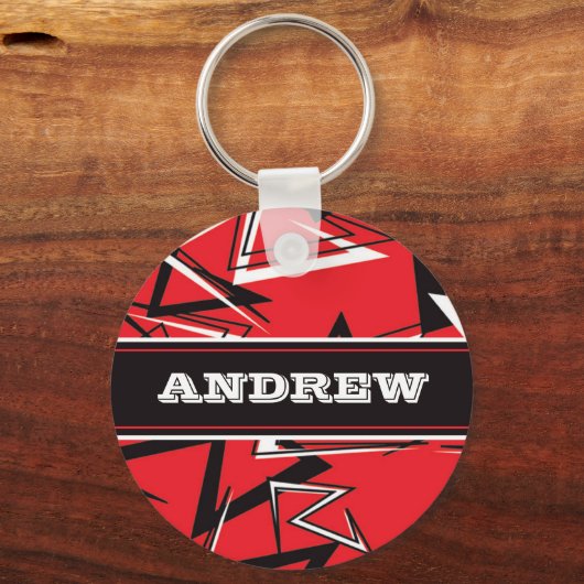Rode, zwarte, witte, persoonlijke Sleutelhanger (Voorkant)