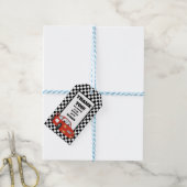 Rode zwarte witte racewagen cadeaulabel (Met Touw)