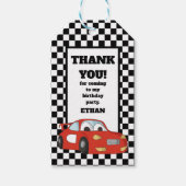 Rode zwarte witte racewagen cadeaulabel (Voorkant)