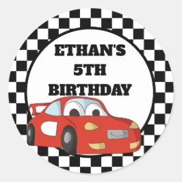Rode zwarte witte racewagen ronde sticker