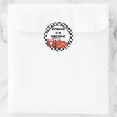 Rode zwarte witte racewagen ronde sticker (Tas)
