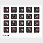 Rode & Zwarte Witte Rozen Skelet Koppel Bruiloft Vierkante Sticker (Vel)