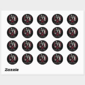 Rode & Zwarte Witte Rozen Skelet Koppel Trouwdag Ronde Sticker (Vel)