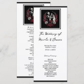 Rode & Zwarte Witte Rozen Skelet Trouwmenu Programmakaart (Voorkant / Achterkant)