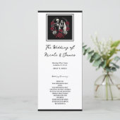 Rode & Zwarte Witte Rozen Skelet Trouwmenu Programmakaart (Staand voorkant)