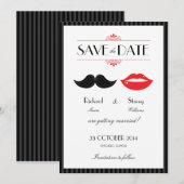 Rode, Zwarte & Witte Snor & Lippen Bruiloft Save The Date (Voorkant / Achterkant)