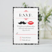 Rode, Zwarte & Witte Snor & Lippen Damask RSVP (Staand voorkant)