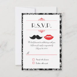 Rode, Zwarte & Witte Snor & Lippen Damast RSVP Kaartje