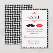 Rode, Zwarte & Witte Snor & Lippen Hondentand Trou RSVP Kaartje (Voorkant / Achterkant)