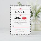 Rode, Zwarte & Witte Snor & Lippen Houndstooth Tro RSVP Kaartje (Staand voorkant)