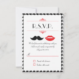Rode, Zwarte & Witte Snor & Lippen Houndstooth Tro RSVP Kaartje