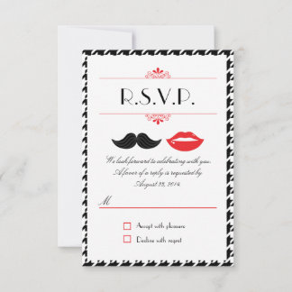Rode, Zwarte & Witte Snor & Lippen Houndstooth Tro RSVP Kaartje