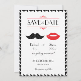 Rode, Zwarte & Witte Snor & Lippen Houndstooth Tro Save The Date