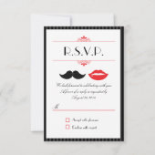 Rode, Zwarte & Witte Snor & Lippen Huwelijksreacti RSVP Kaartje (Voorkant)