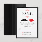Rode, Zwarte & Witte Snor & Lippen Huwelijksreacti RSVP Kaartje (Voorkant / Achterkant)