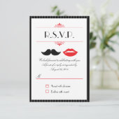 Rode, Zwarte & Witte Snor & Lippen Trouw RSVP Kaartje (Staand voorkant)