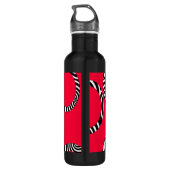 Rode zwarte witte strepen en cirkels waterfles  (Achterkant)