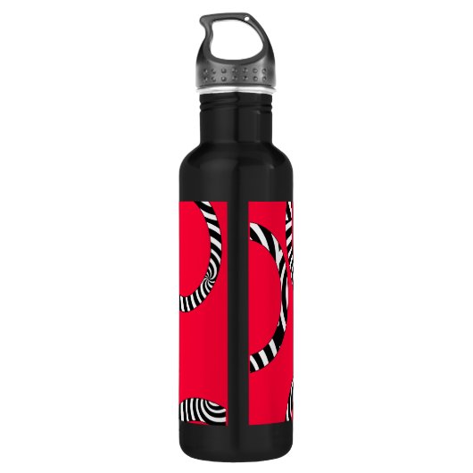 Rode zwarte witte strepen en cirkels waterfles  (Achterkant)