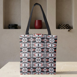 Rode, Zwarte & Witte Tribale Wandtapijt Tote Bag