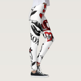 Rode zwarte witte Valentijn Motif Leggings