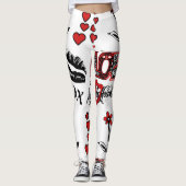 Rode zwarte witte Valentijn Motif Leggings (Voorkant)