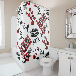 Rode zwarte witte Valentijn Motif Shower Curtain Douchegordijn