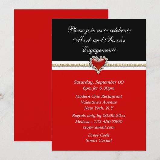 Rode zwarte witte verloving PERSONALISEER Kaart (Voorkant / Achterkant)