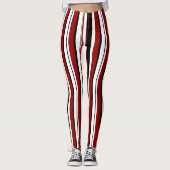 Rode zwarte witte verticale strepen leggings (Voorkant)