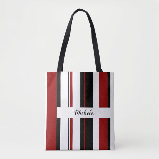 Rode zwarte witte verticale strepen | Personaliser Tote Bag (Voorkant)