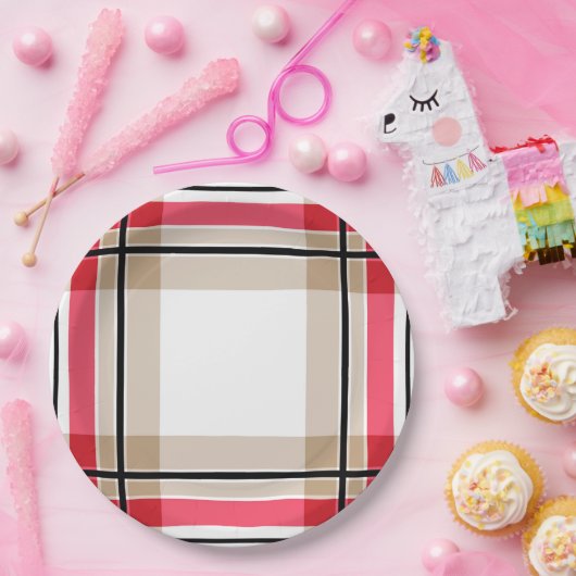 Rode zwarte witte vlegel papieren bordje (Feest)