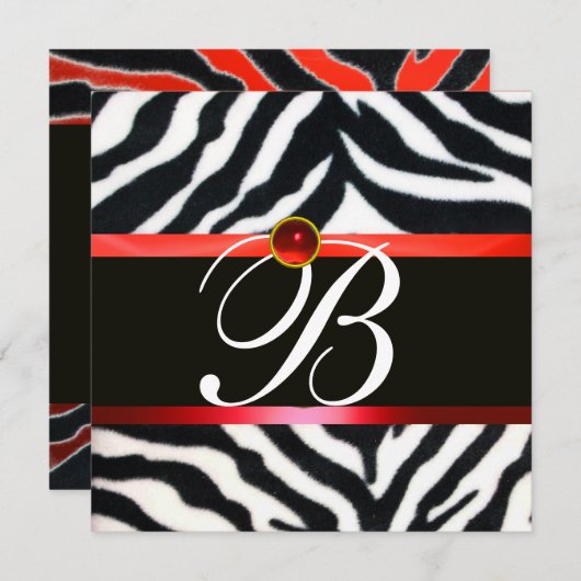 RODE ZWARTE WITTE ZEBRA, MONOGRAM, rubysteen Kaart (Voorkant / Achterkant)